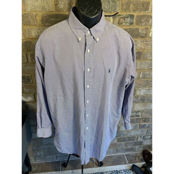 Ralph Lauren Mens Oxford Shirt 17 32/33 Yarmouth Purple White Long Sleeve - Picture 5 of 12